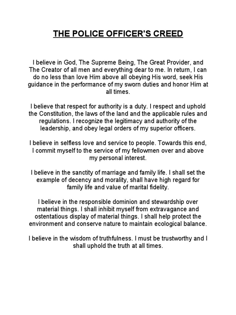 Police Officer's Creed of Duty and Values | PDF