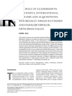 The Role of Leadership in Successful International Mergers and Acquisitions: Why Renault-Nissan Succeeded and Daimlerchrysler-Mitsubishi Failed