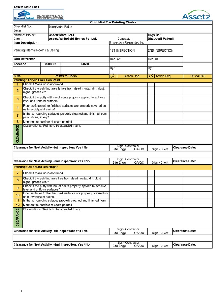 Checklist For Painting Works PDF Plastic Arts Paint