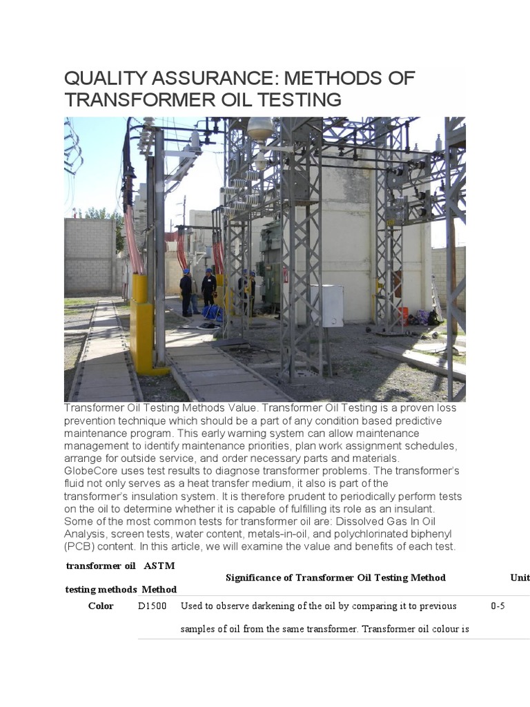 Trafo Oil Testing Types | Download Free PDF | Electrical Breakdown ...