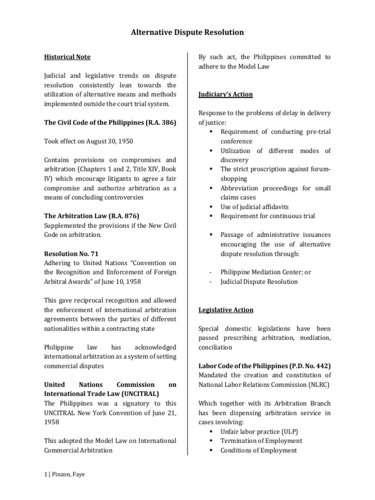 ADR Notes - Based On Justice Robeniol | PDF | Alternative Dispute ...