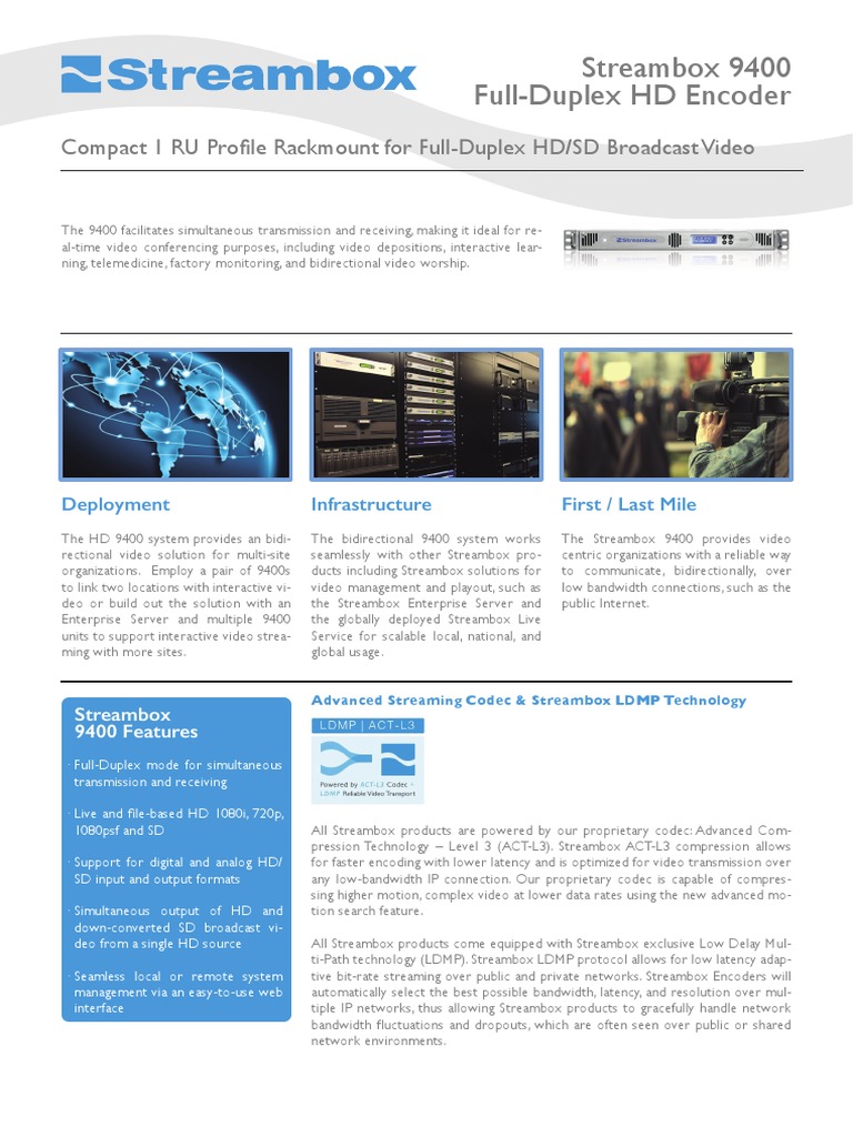 STREAMBOX Datasheet 9400 PDF | PDF | High Definition Television | Video
