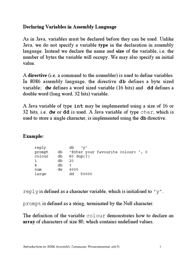Declaring Variables in Assembly Language | PDF | Computer Program ...