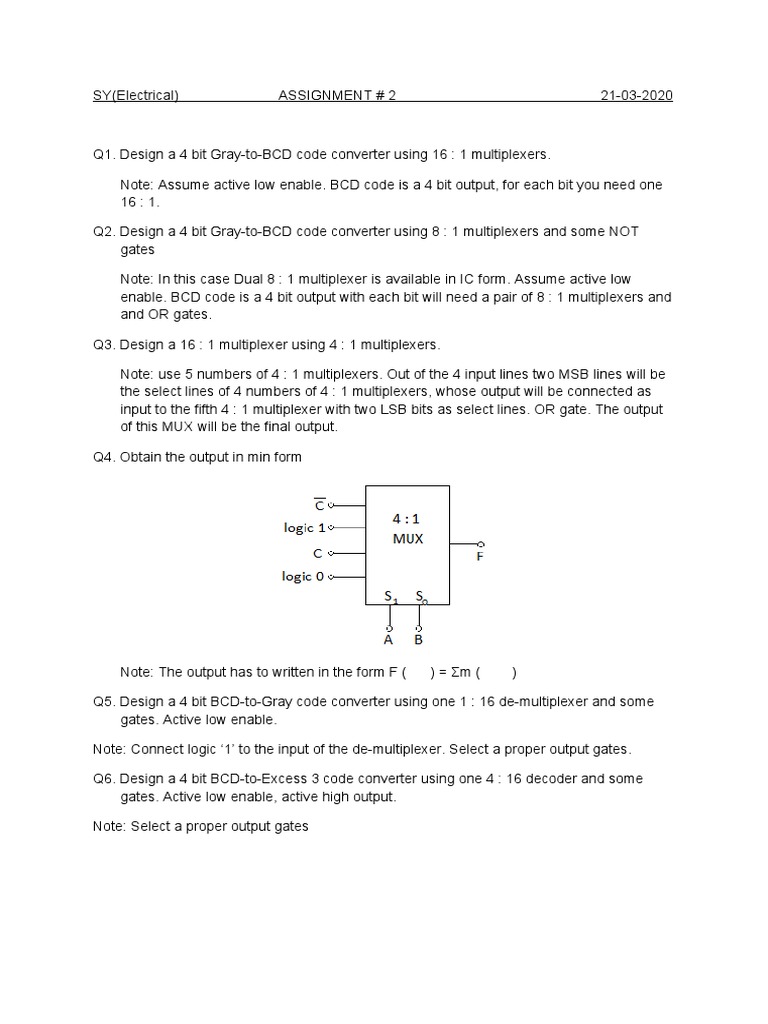 Design of Digital Logic Circuits Gray Code Converters, Multiplexers