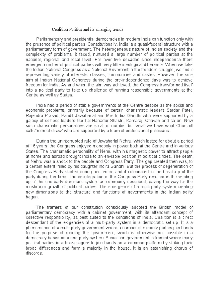 Coalition Politics and Its Emerging Trends | PDF | Indian National ...