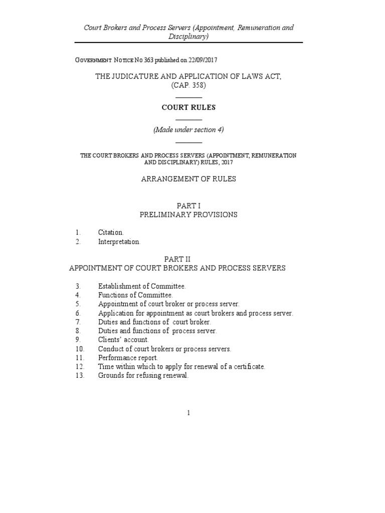 Government Notice Court Broker Rules GN. 363 PDF PDF Service Of