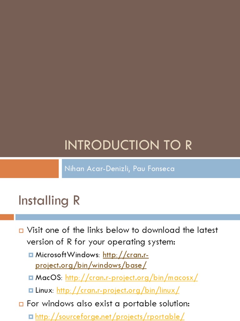 Introduction To R: Nihan Acar-Denizli, Pau Fonseca | PDF | R ...