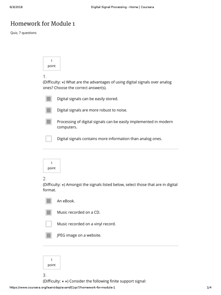 Digital Signal Processing Homework Quiz | PDF | Digital Signal ...