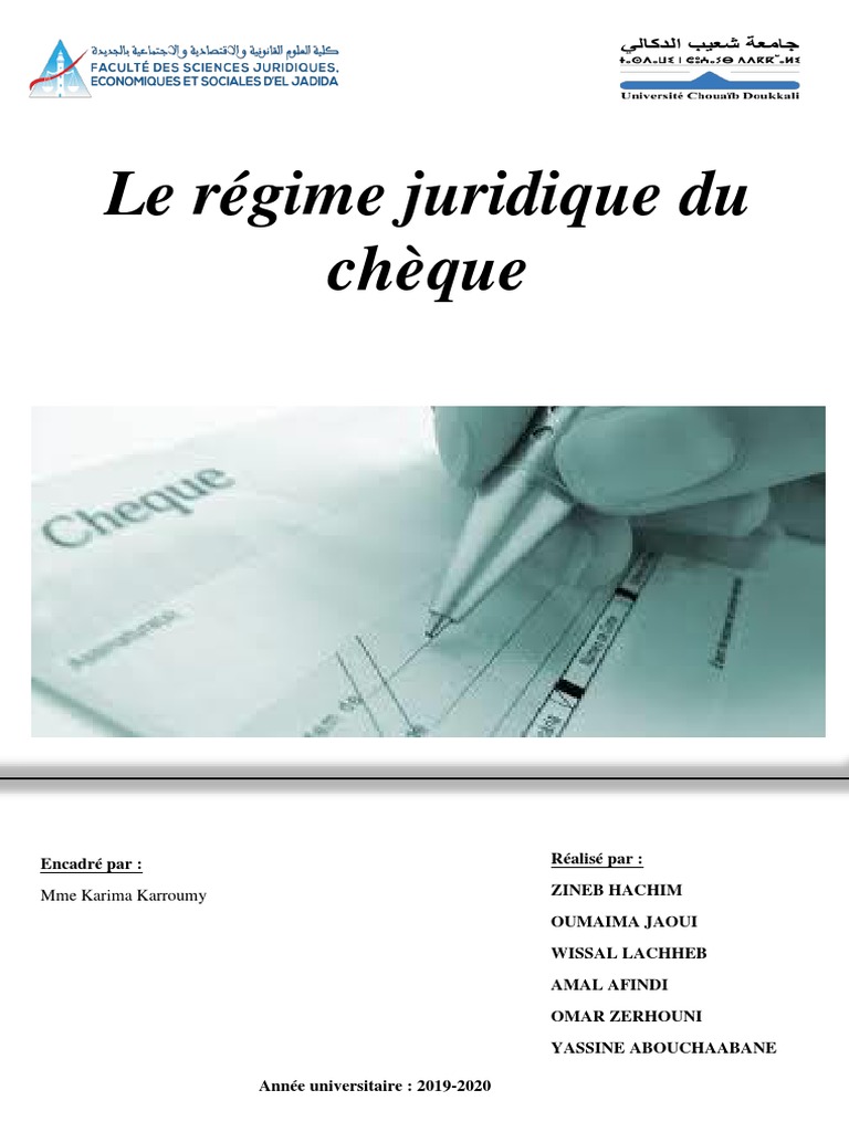 Régime juridique du chèque au Maroc | PDF | Effet de commerce | Chèque