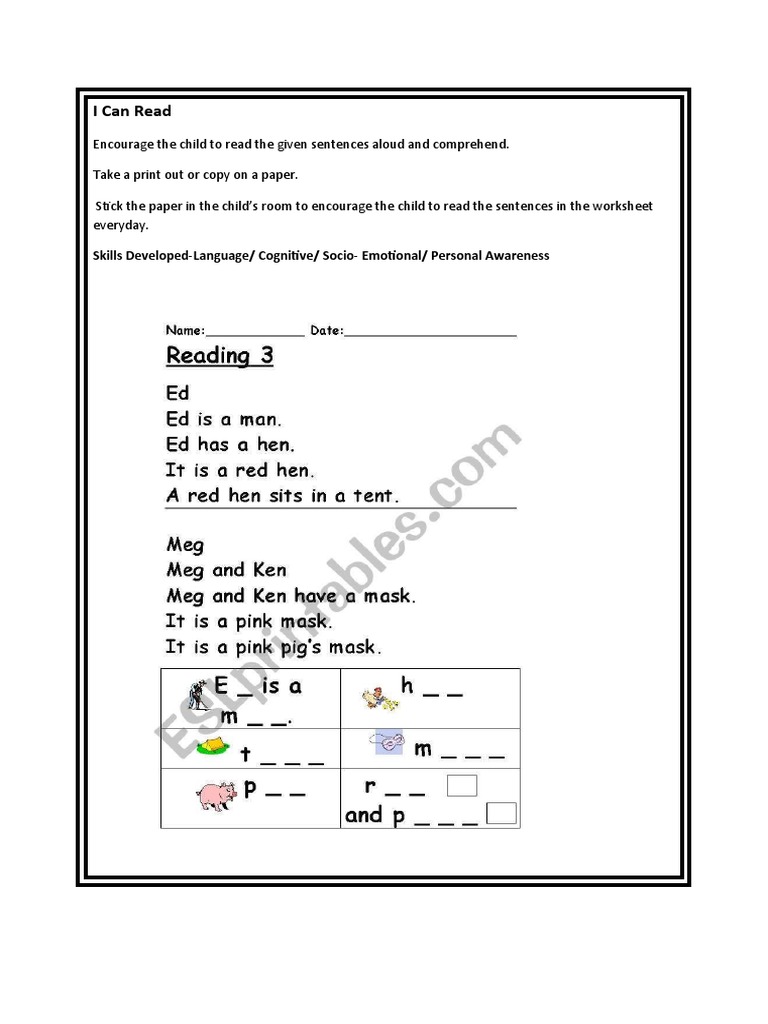 Reading Skills Worksheet for Kids | PDF | Self-Improvement