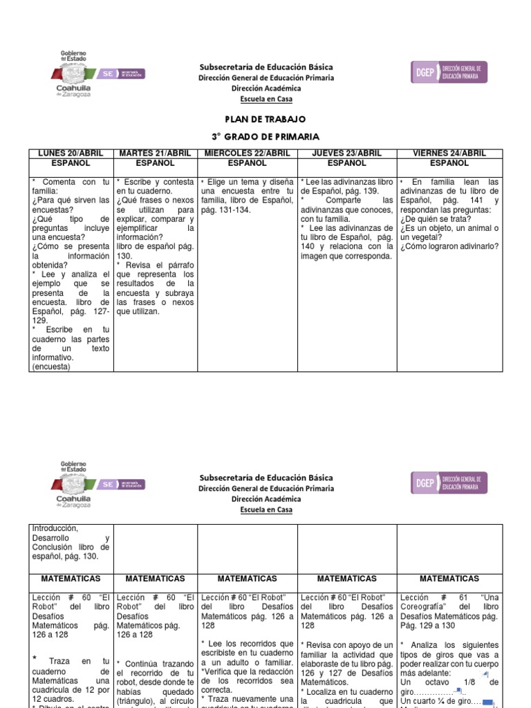 Plan de Trabajo: 3° Grado Primaria | PDF | Luna | Educación primaria