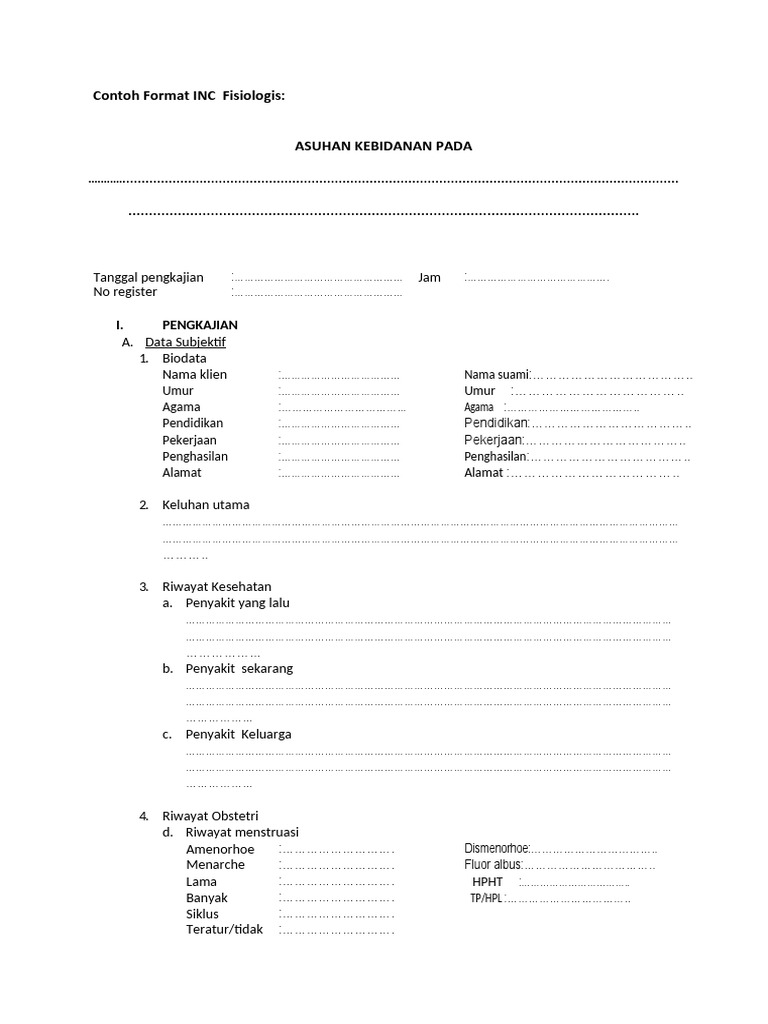 Contoh Format INC Fisiologis | PDF
