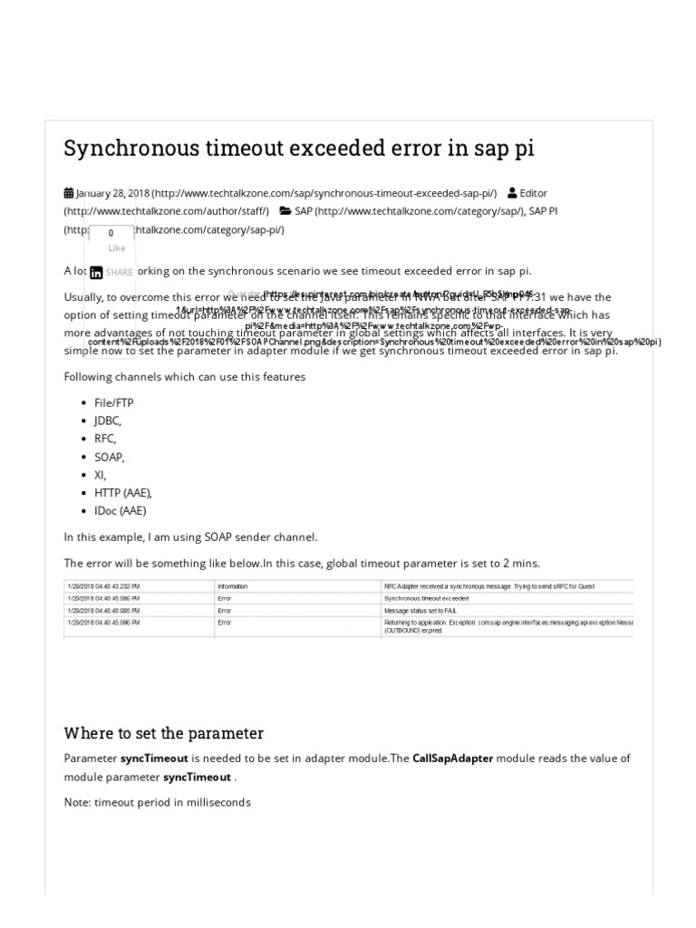 Synchronous Timeout Exceeded Error in Sap Pi TechTalkZone PDF