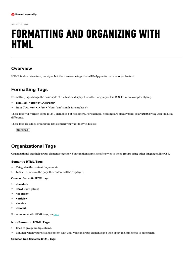 HTML Formatting and Organization Guide | PDF