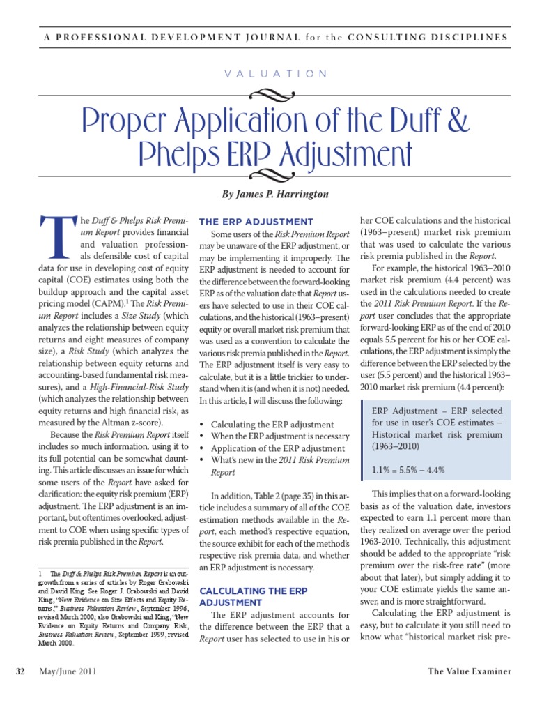 Proper Application of Duff Phelps ERP Adjustment PDF PDF Capital