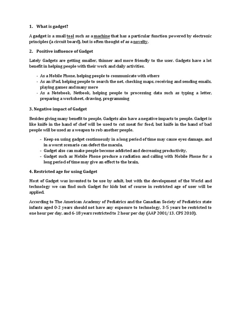 Impact of Gadgets on Daily Life | PDF