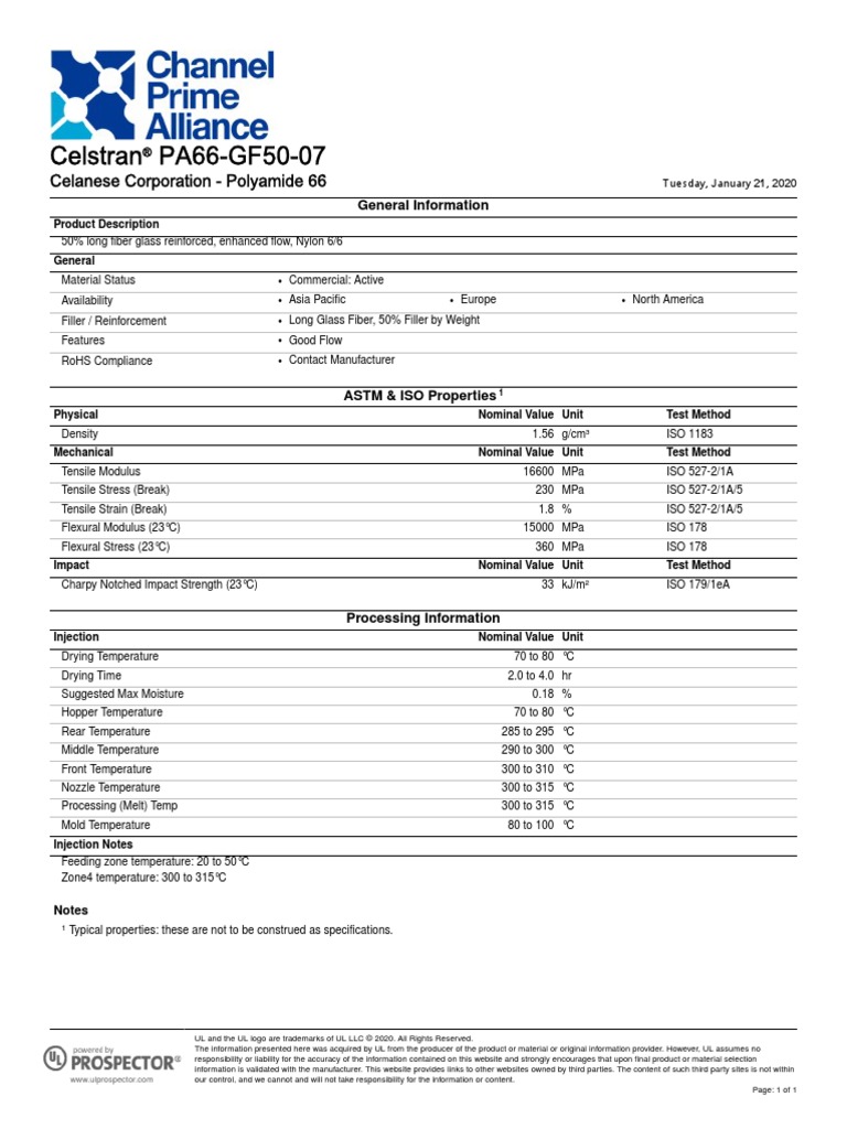 Celstran® PA66-GF50-07 | PDF | Young's Modulus | Applied And ...