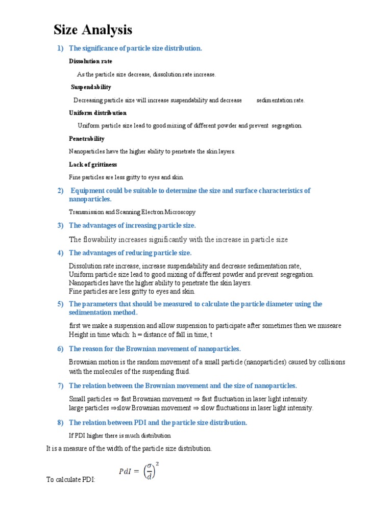 Size Analysis Assignment | PDF | Particle Size Distribution | Nanoparticle