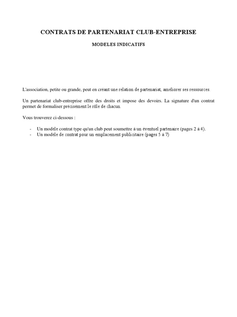 Exemple Contrat De Partenariat Simple Gratuit Word