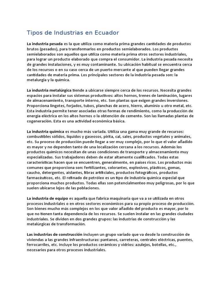 Tipos de Industrias en Ecuador | PDF | Industria pesada | Industrias