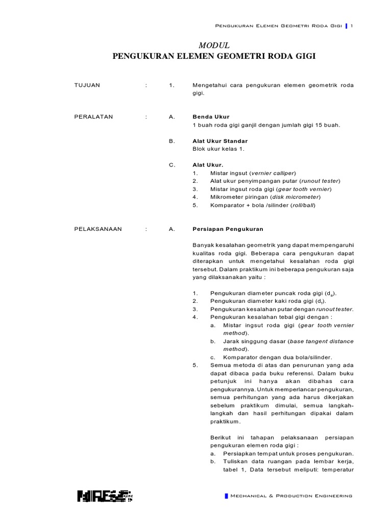 Tabel Modul Roda Gigi dan Pengukuran | PDF