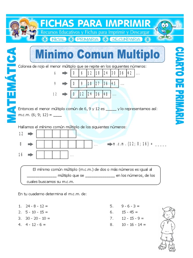 Minimo Comun Multiplo De 3 4 Y 5 Ficha Minimo Comun Multiplo para Cuarto de Primaria | PDF | Ajedrez |  Deportes