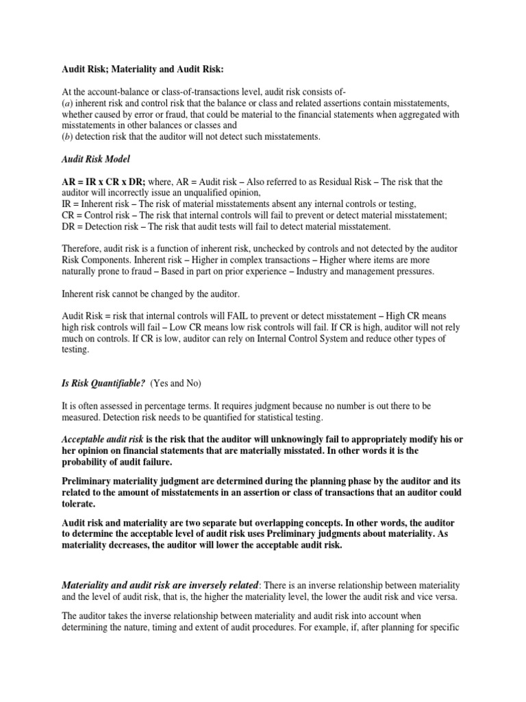 Audit Risk and Materiality Explained | PDF | Financial Audit | Internal ...