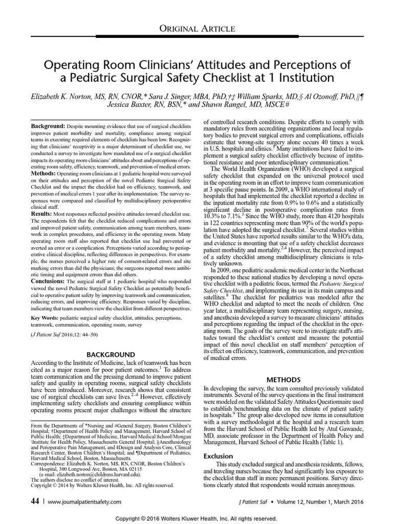 Operating Room Clinicians Attitudes and Perception | PDF | Patient ...