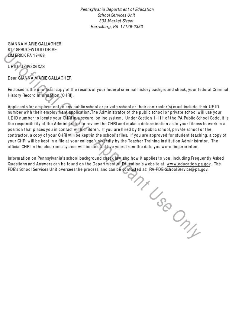 Pennsylvania Background Check Results | PDF | Background Check | Law ...