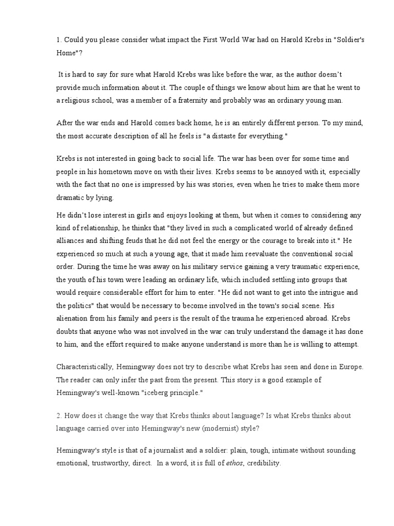 How World War 1 impacts Harold Krebs in 