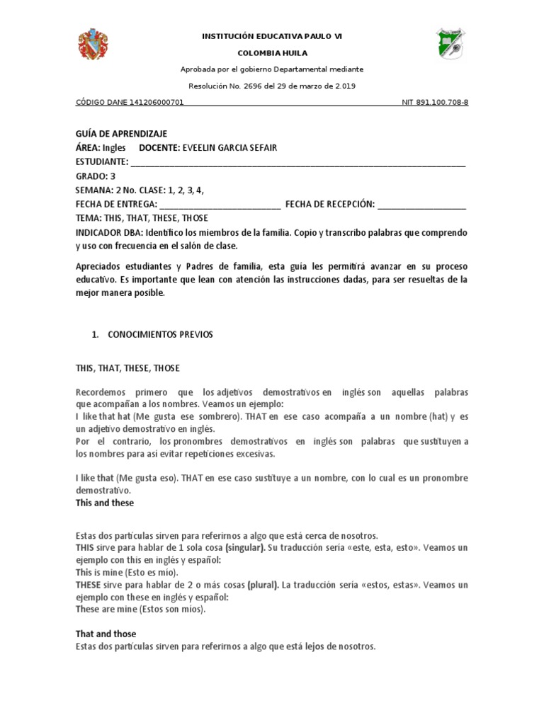 Guias De Aprendizaje De 3 Ingles Pdf Color Ciencia Cognitiva