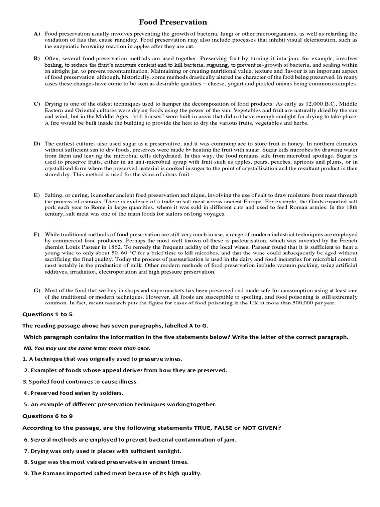 Food Preservation Questions 1 To 5 PDF Food Preservation Food