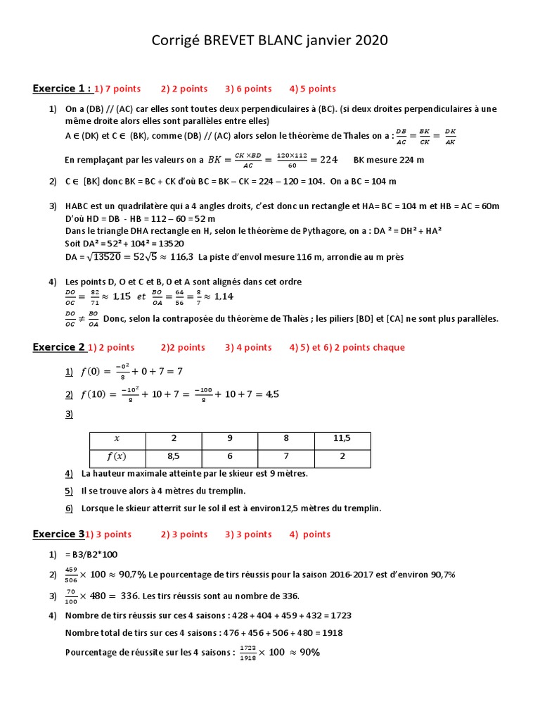 Sujet Brevet Maths 2020 Pdf Corrigé Corrigé BREVET BLANC Janvier 2020 | PDF | Formes géométriques | Géométrie