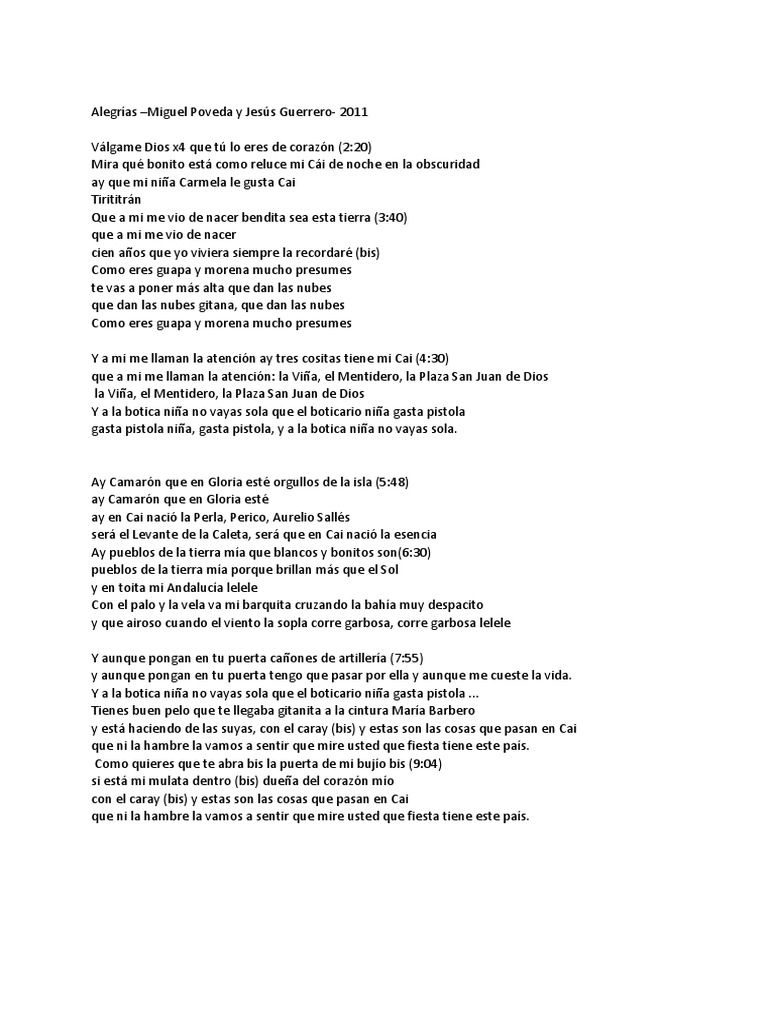 Letras Alegrías Miguel Poveda PDF | PDF | Poesía