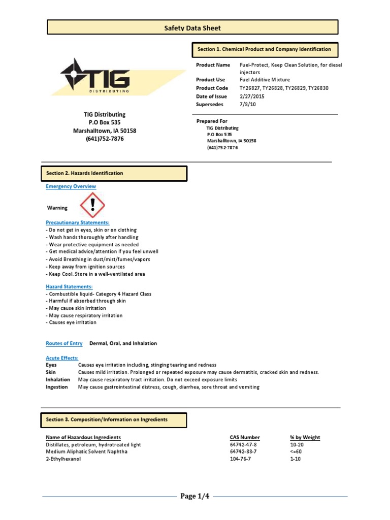 MSDS FuelProtect, Keep Clean Solution, For Diesel Injector PDF