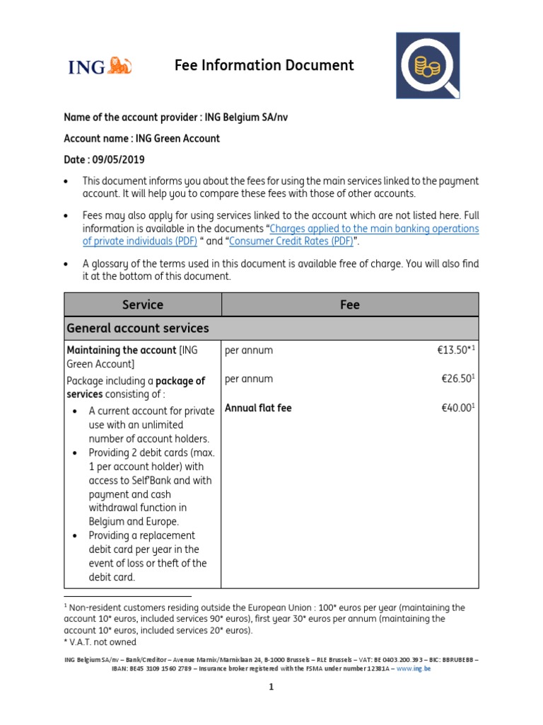 Fee Information Document Ing Green Account EN | PDF | Debit Card | Credit  Card