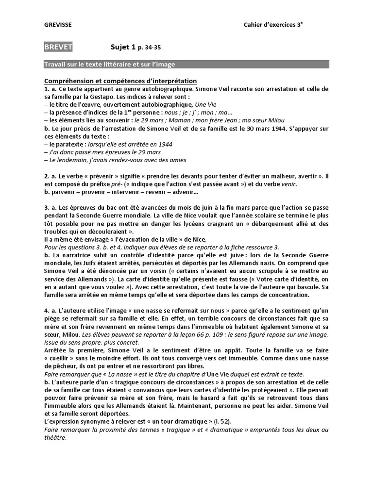 Sujet D imagination Brevet 2022 Corrigé Corrigé STB Veil | PDF | Phrase | Sujet (Grammaire)