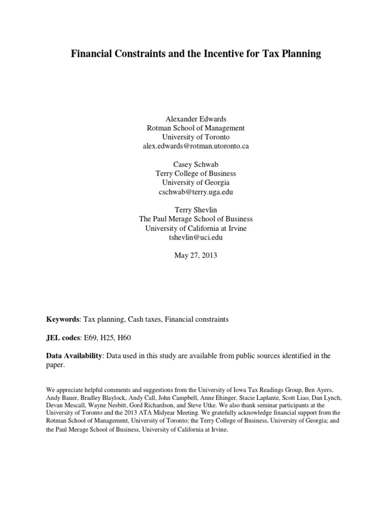 Financial Constraints and Tax Planning Insights | PDF | Capital ...