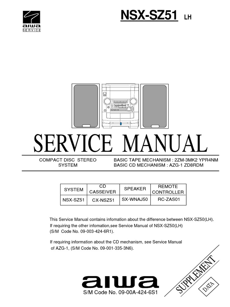 Aiwa NSX-SZ51 Service Manual | PDF | Loudspeaker | Hertz