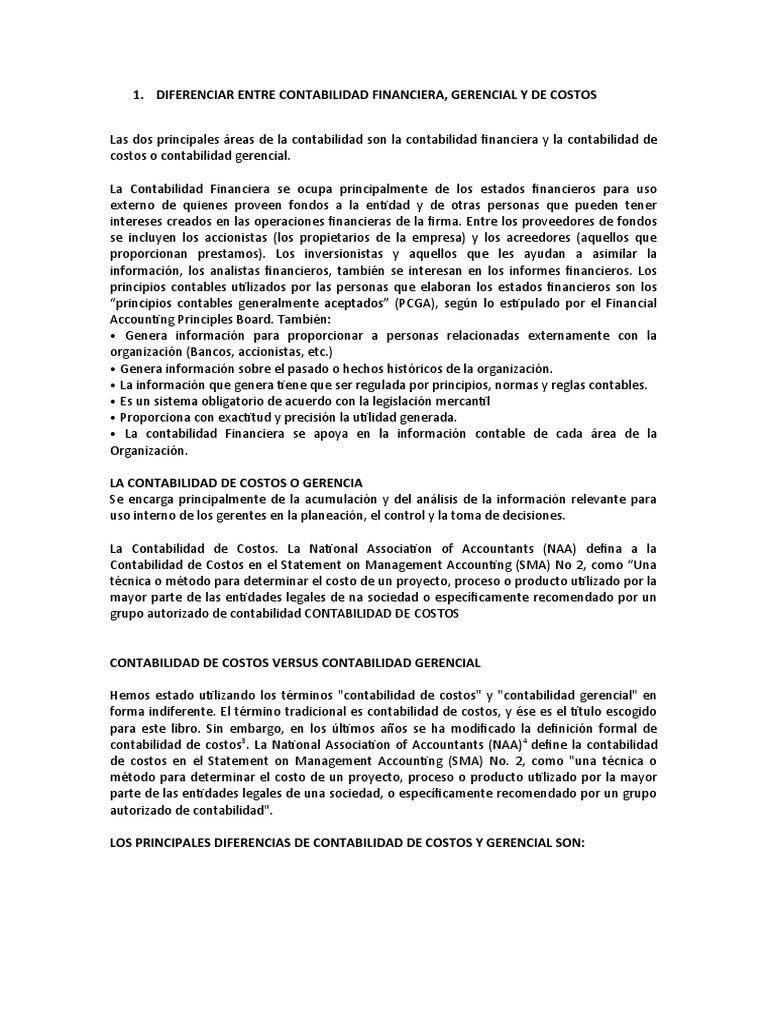 Diferencias entre contabilidad financiera y gerencial | PDF ...