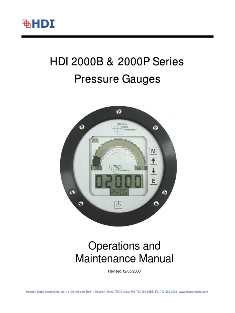 HDI 2000B & 2000P Series Pressure Gauges Revised 12/05/2003 PDF
