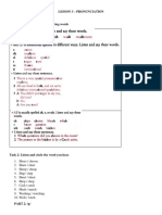 Lesson 3 - Pronunciation PART 1: /Ʃ/ and /TƩ/ Task 1: Practice Saying The Following Words