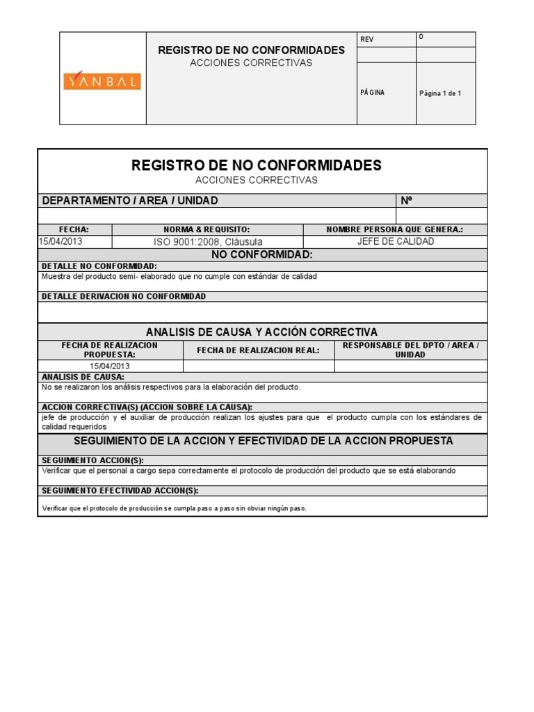 FORMATO REGISTRO NO CONFORMIDADES