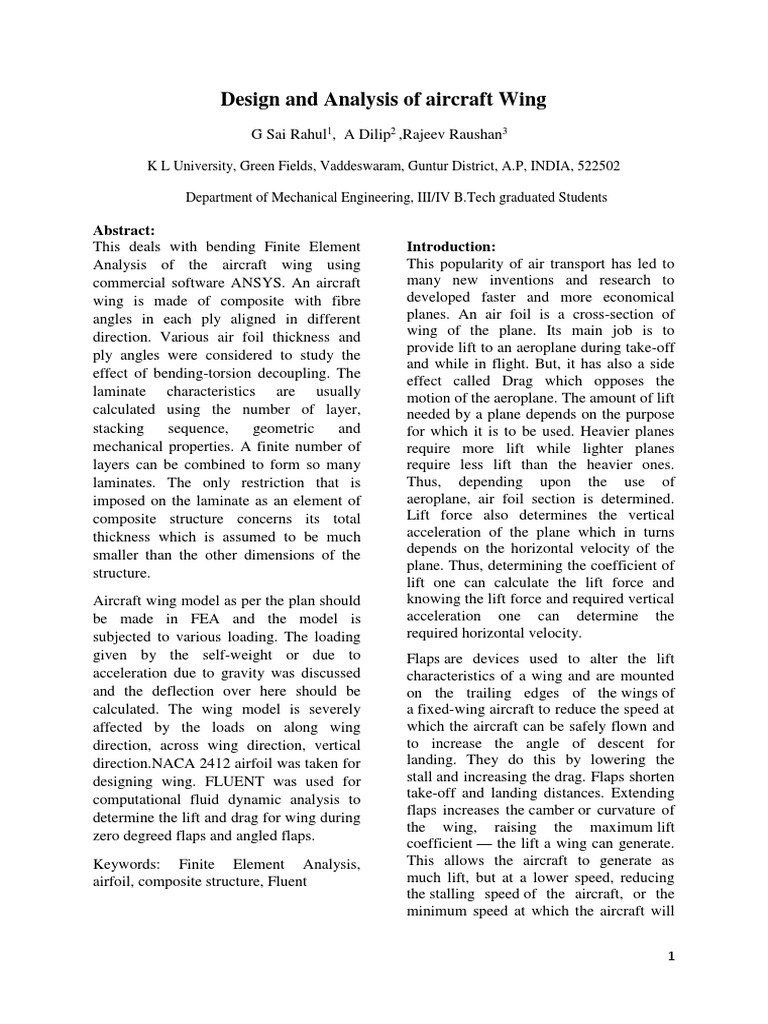 Design and Analysis of Aircraft Wing | PDF | Lift (Force) | Airfoil