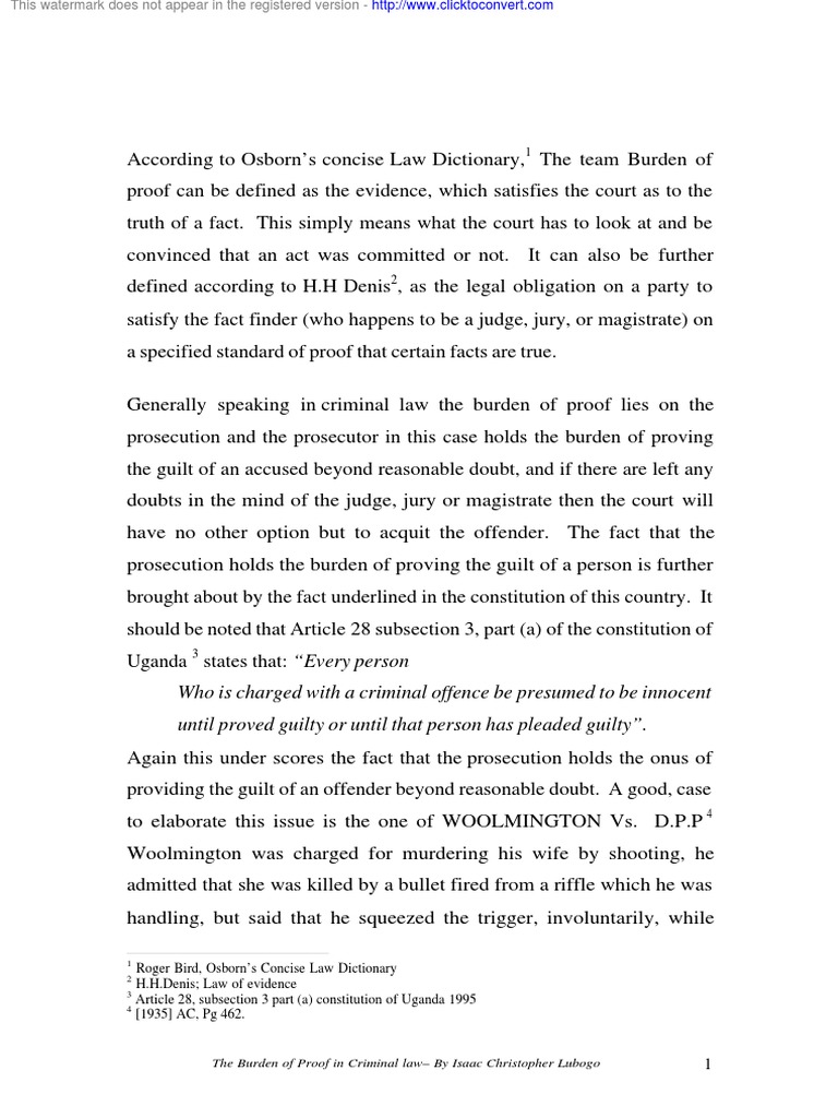 Burden Of Proof In Criminal Cases Pdf Insanity Defense Burden Of