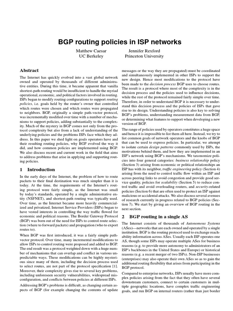 BGP Routing Policies for ISPs | PDF | Computers