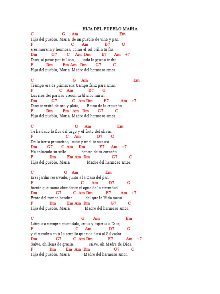 Hija del Pueblo, María: Letra y Significado | PDF | María, madre de ...
