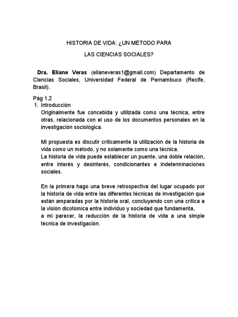 La historia de vida como método para las ciencias sociales: una ...