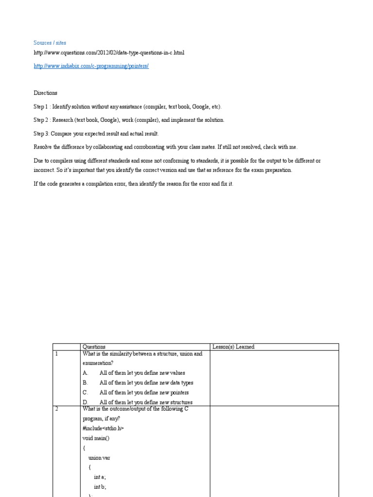 C Programming Concepts and Exercises | PDF | Bit | Pointer (Computer ...