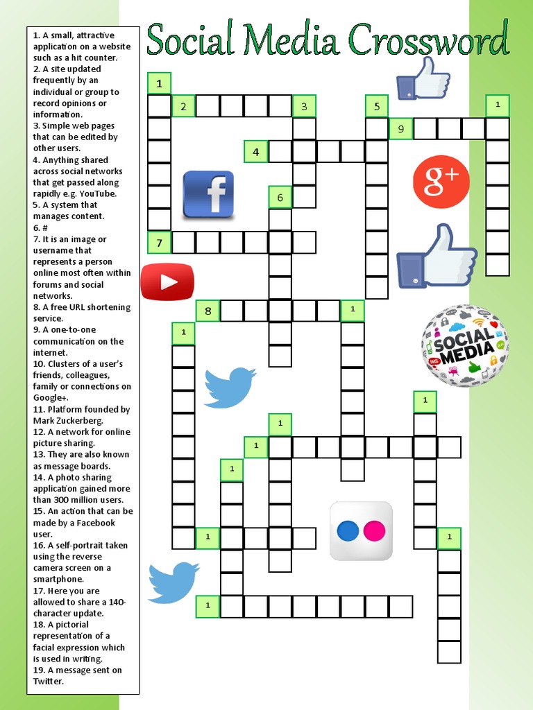 Social Media Crossword PDF